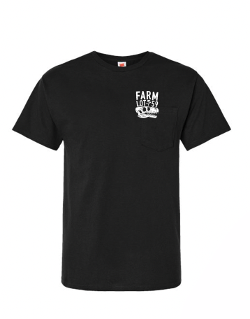 Black t-shirt with a white graphic on a gray surface
